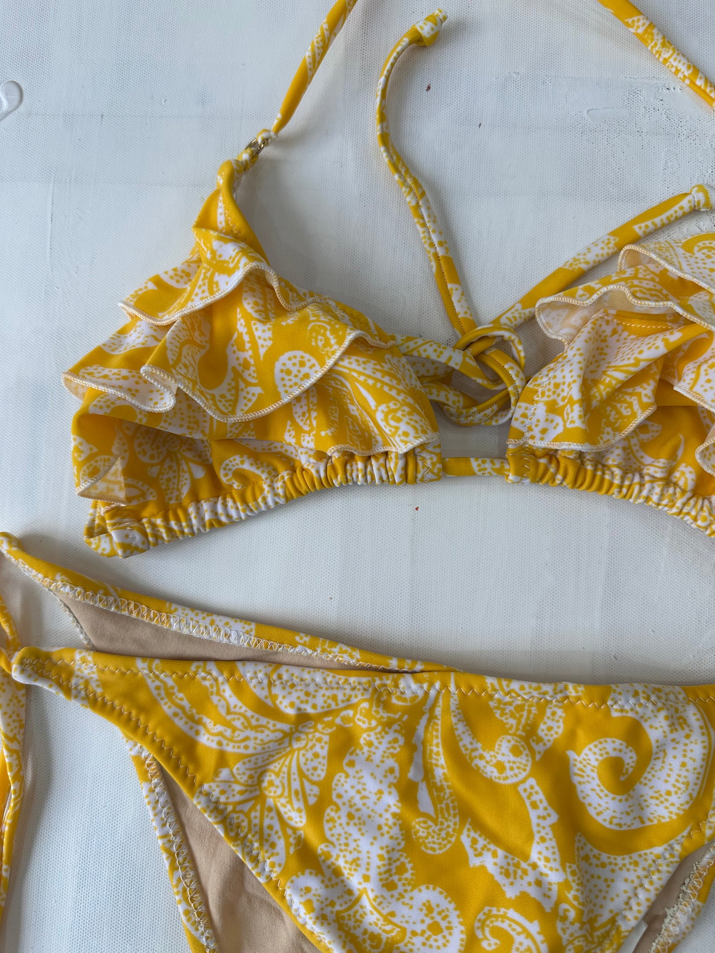 vintage edit twenty-nine | medium yellow and white ruffle bikini set