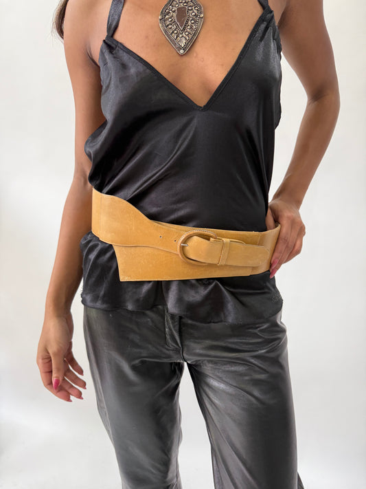 western edit | tan brown oversized buckle belt