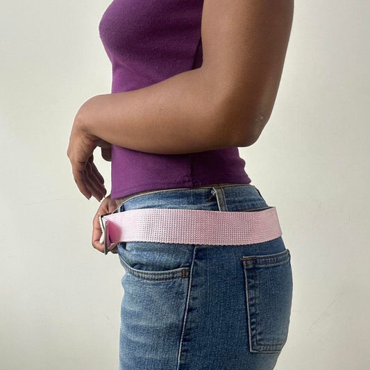 💻 GENERAL | one size pink nylon belt with silver beaded buckle strap