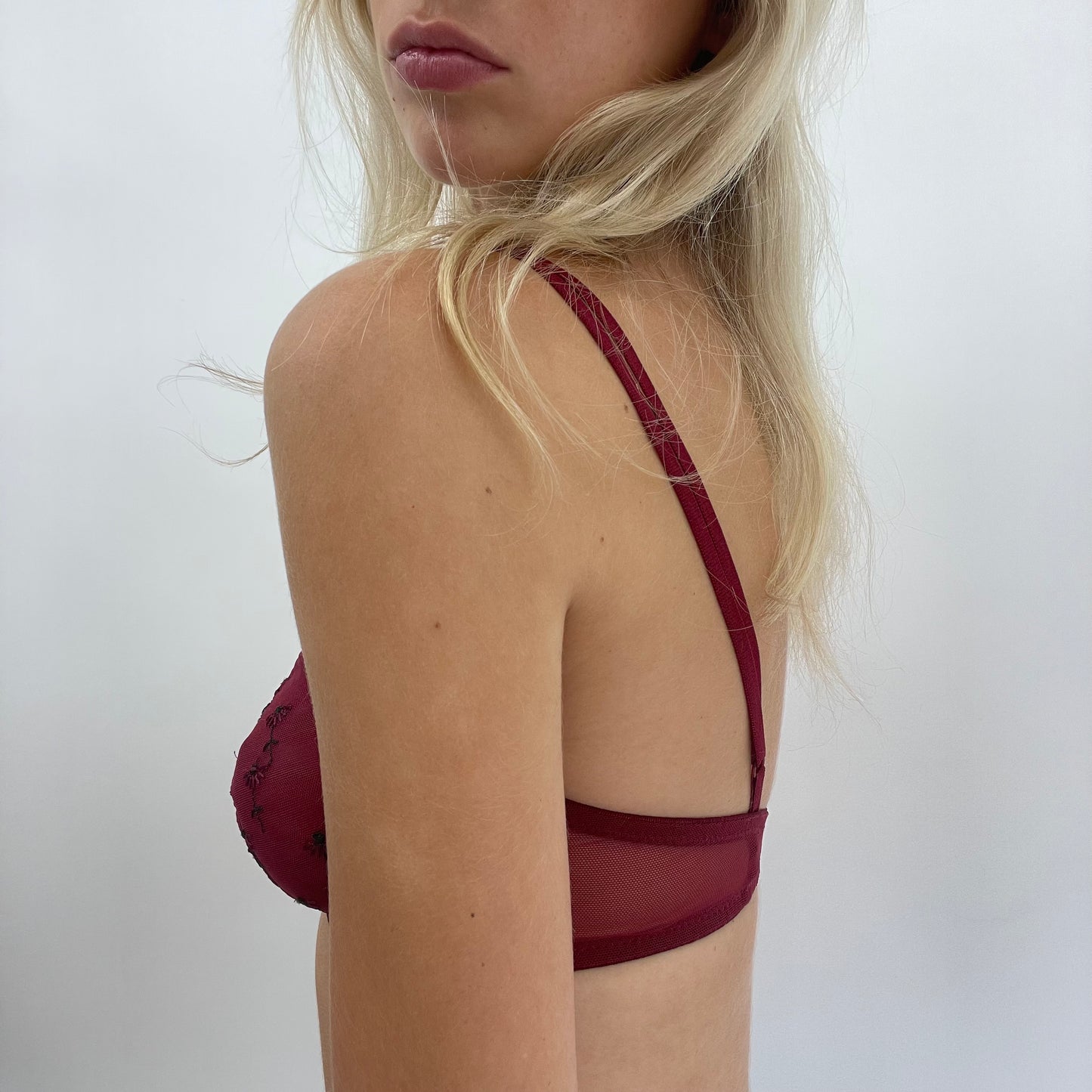 GRUNGE COQUETTE DROP | small burgundy mesh bra
