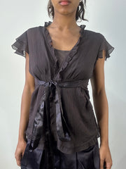 romantic grunge edit | small brown layered mesh top and cami