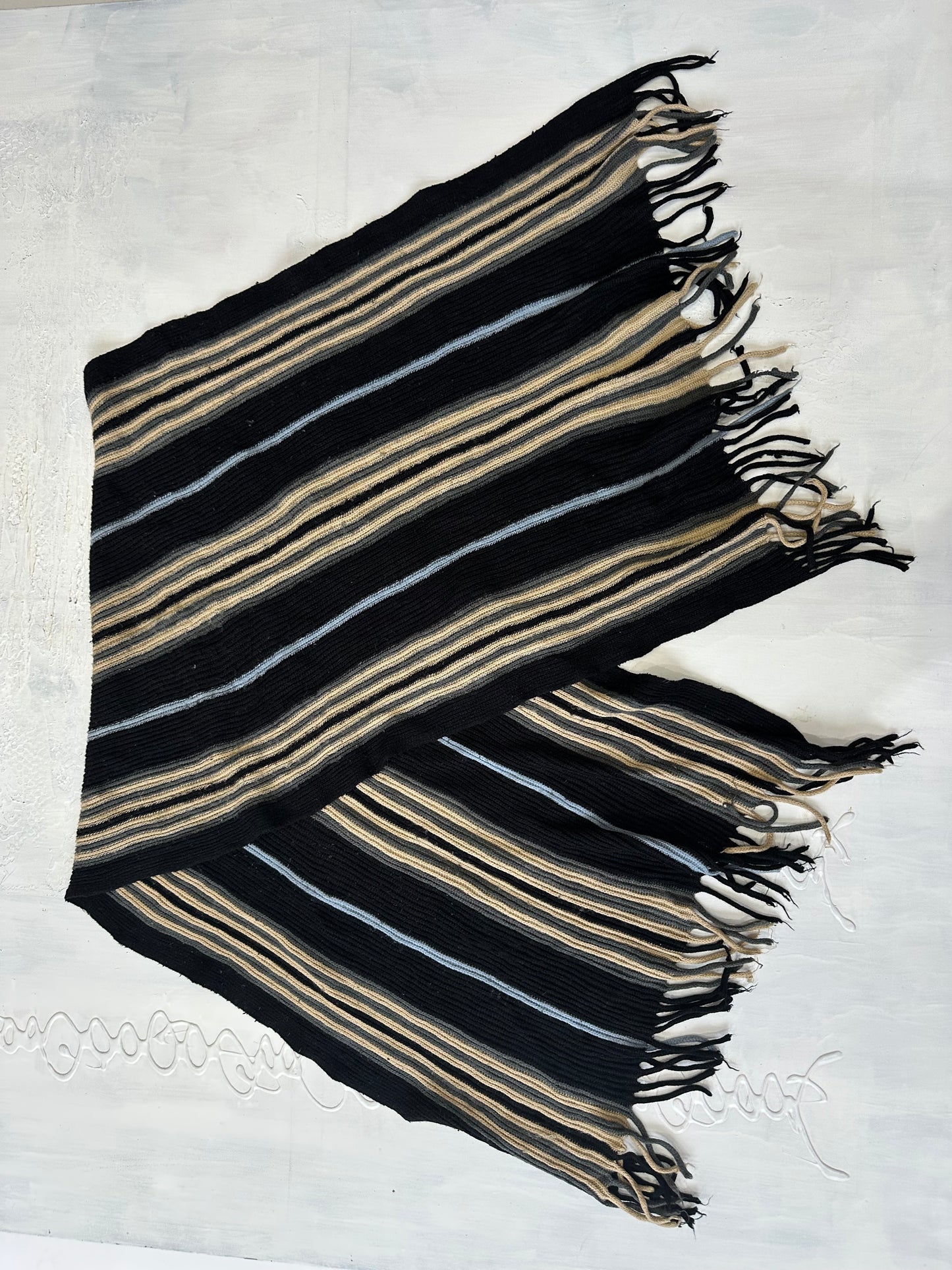 winter edit | black and blue striped knit tassel scarf