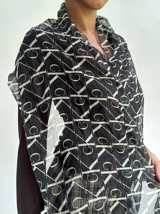 BEST PICKS | black calvin klein logo print sheer scarf