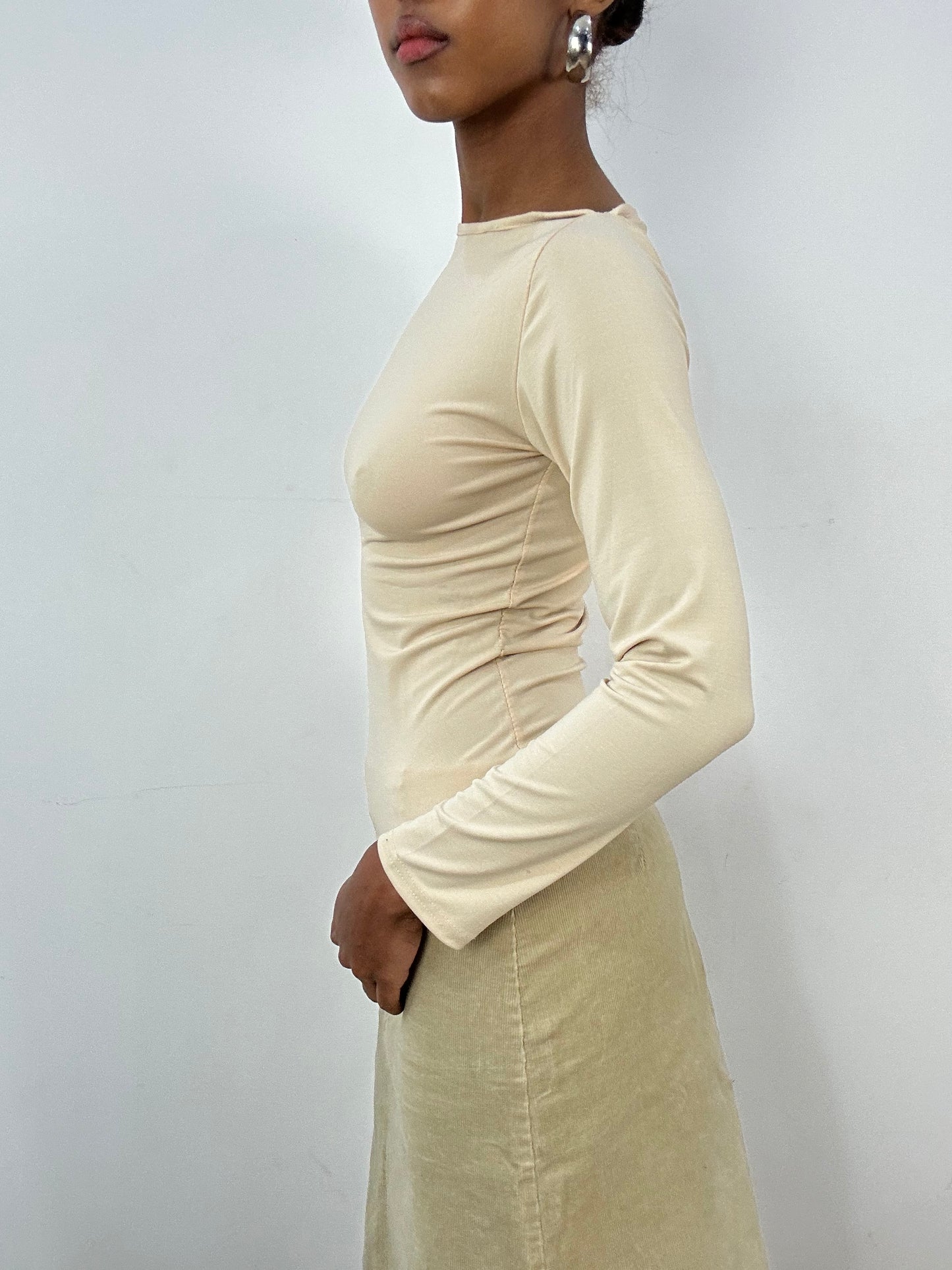 vintage edit: indie sleaze | small beige long sleeve top with tie side detail