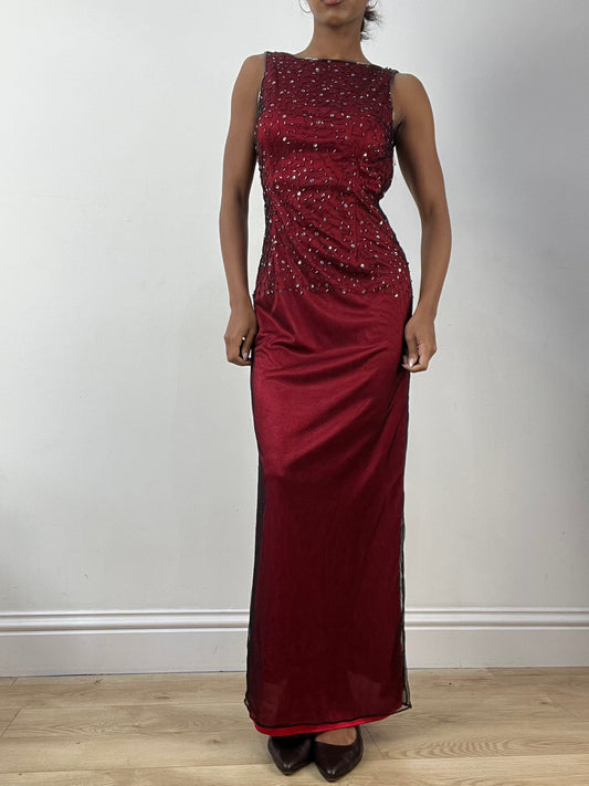 BEST PICKS | medium red maxi dress with sequin mesh overlay