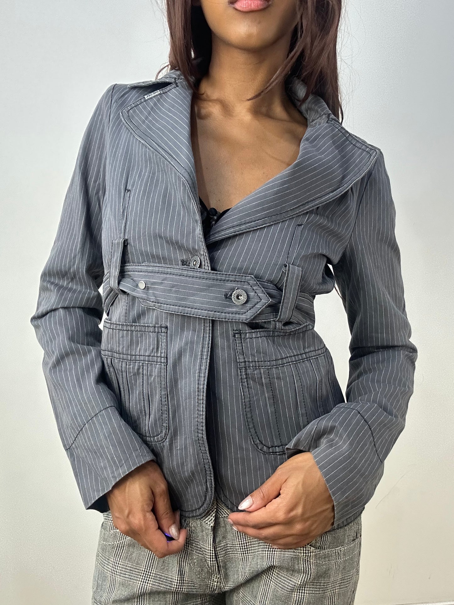vintage edit thirty-three | small grey diesel pinstripe blazer jacket