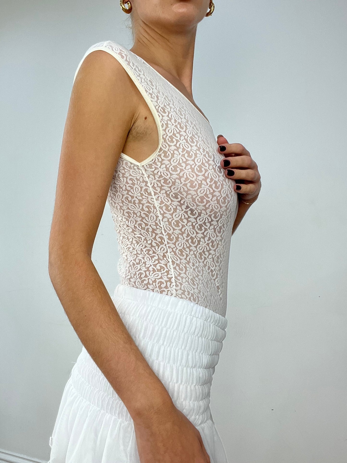 BALLETCORE | small white lace sheer bodysuit