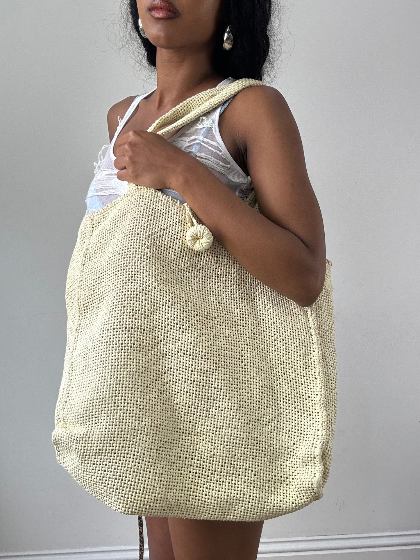 vintage edit: festival | large cream crotchet tote bag