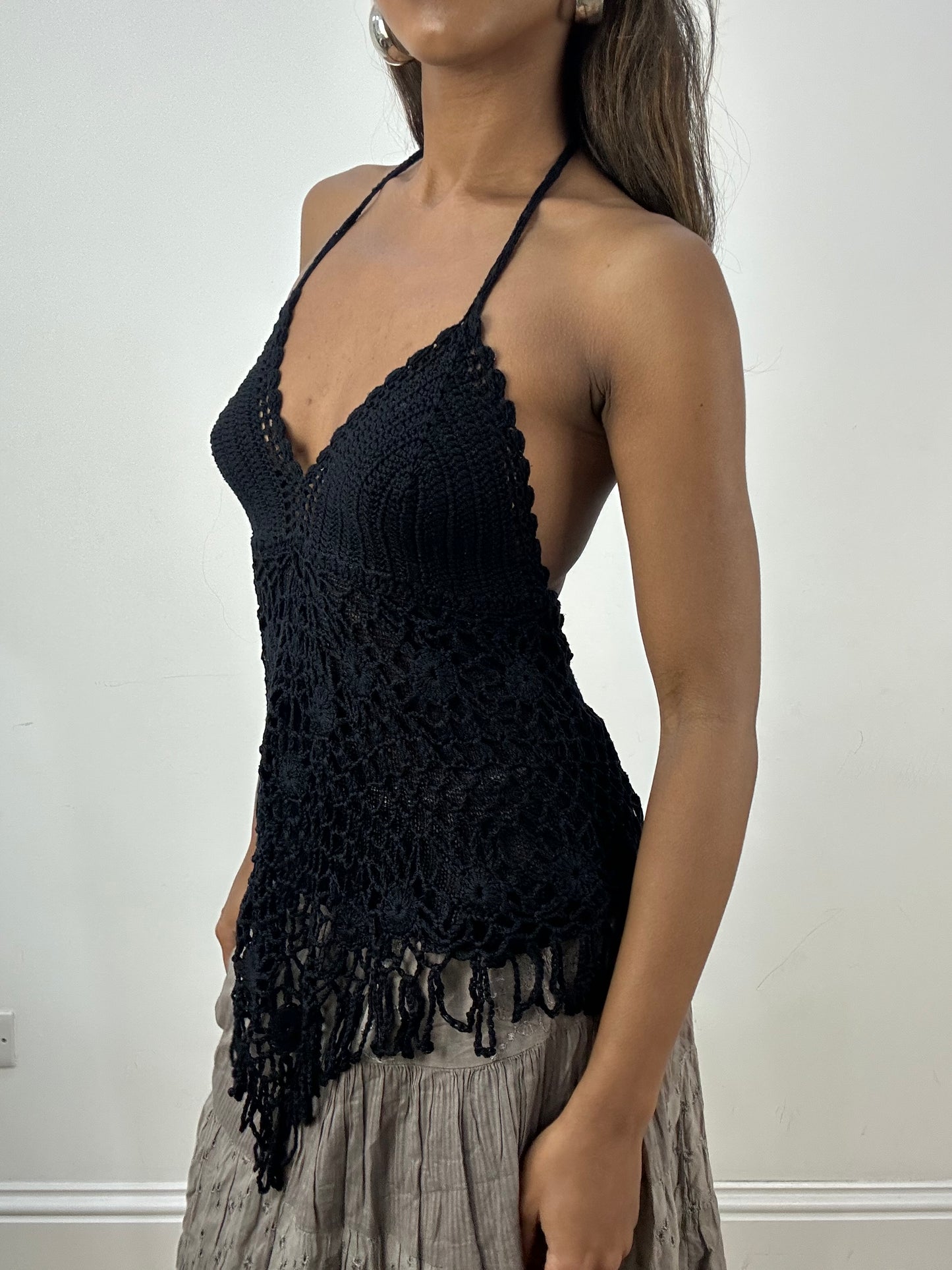 vintage edit: indie sleaze | small black crochet halterneck top