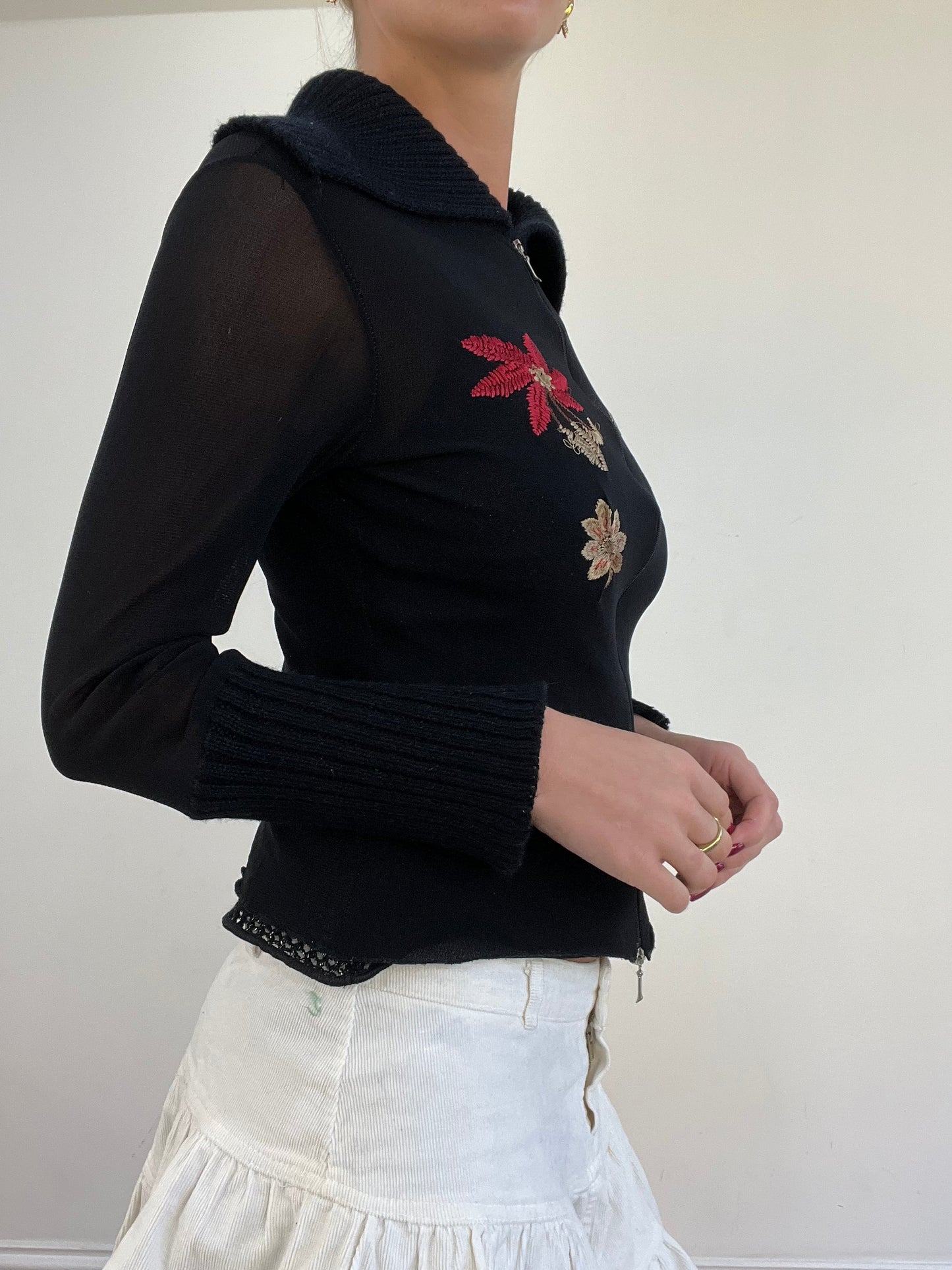 vintage edit thirteen | medium black semi sheer dual zip jumper