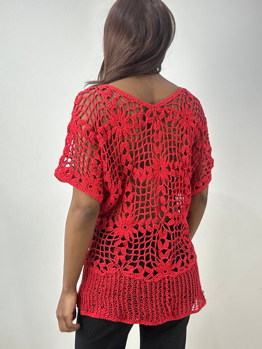 BEST PICKS | medium red crotchet short sleeve top