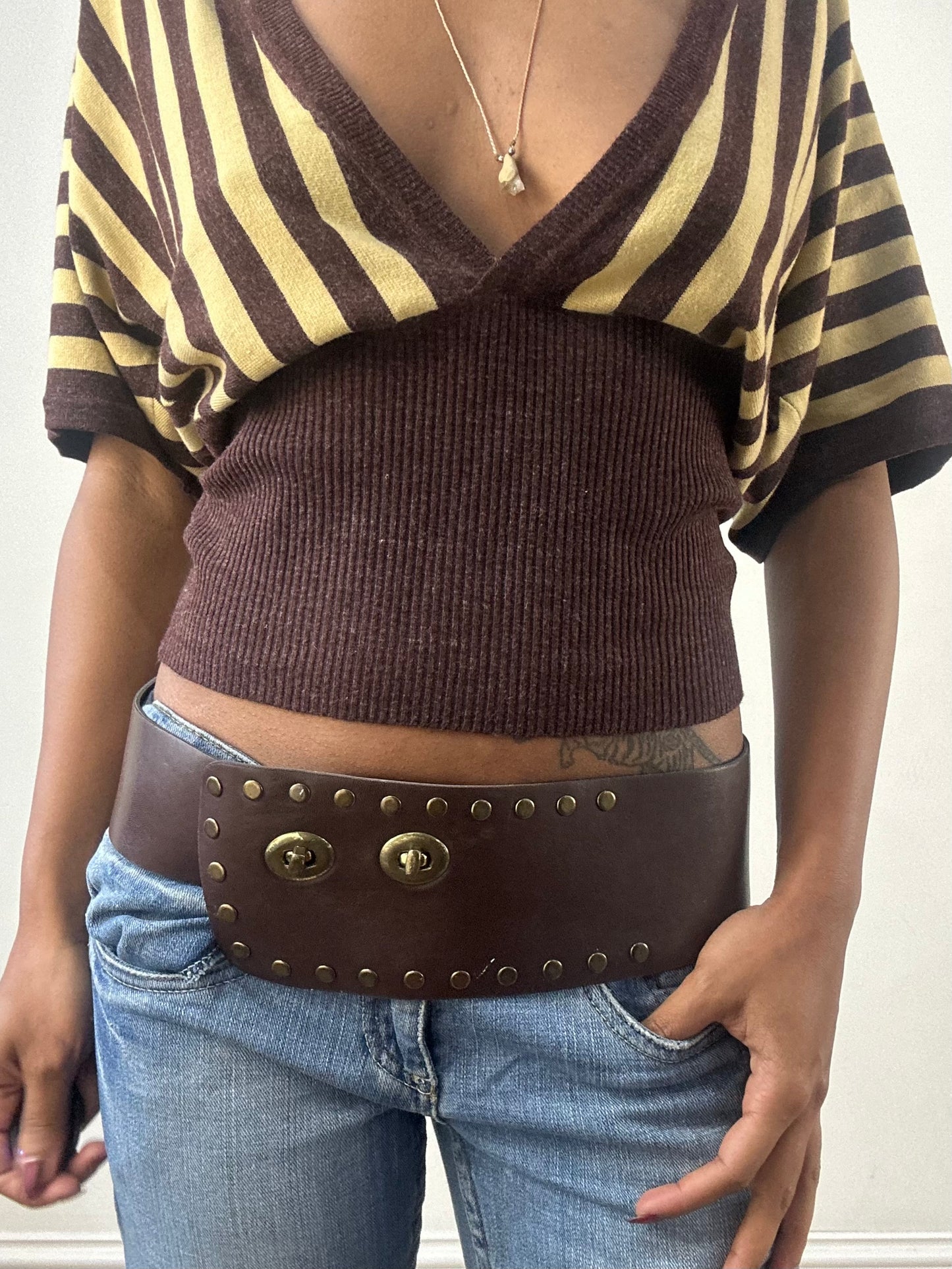 winter edit | brown faux leather belt with gold studding details