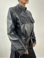 vintage edit: indie sleaze | medium black faux leather belted jacket