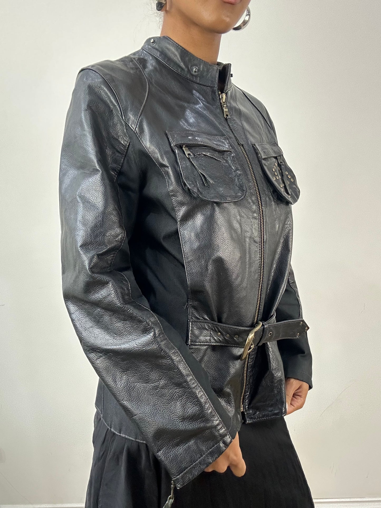 vintage edit: indie sleaze | medium black faux leather belted jacket