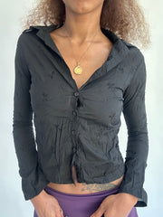 ‼️ | small black button up embroidered long sleeve top