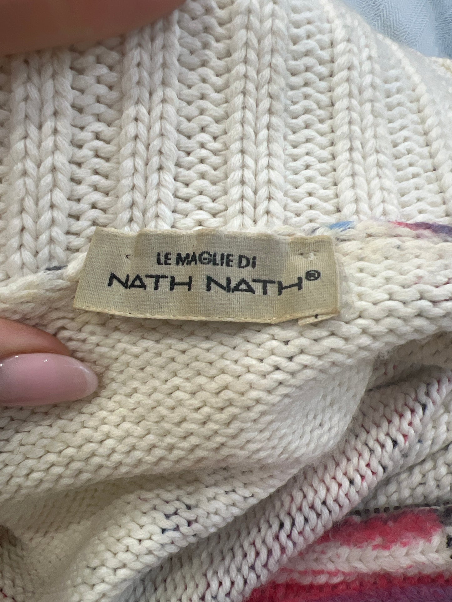 vintage edit seven | medium white and pink floral knitted jumper