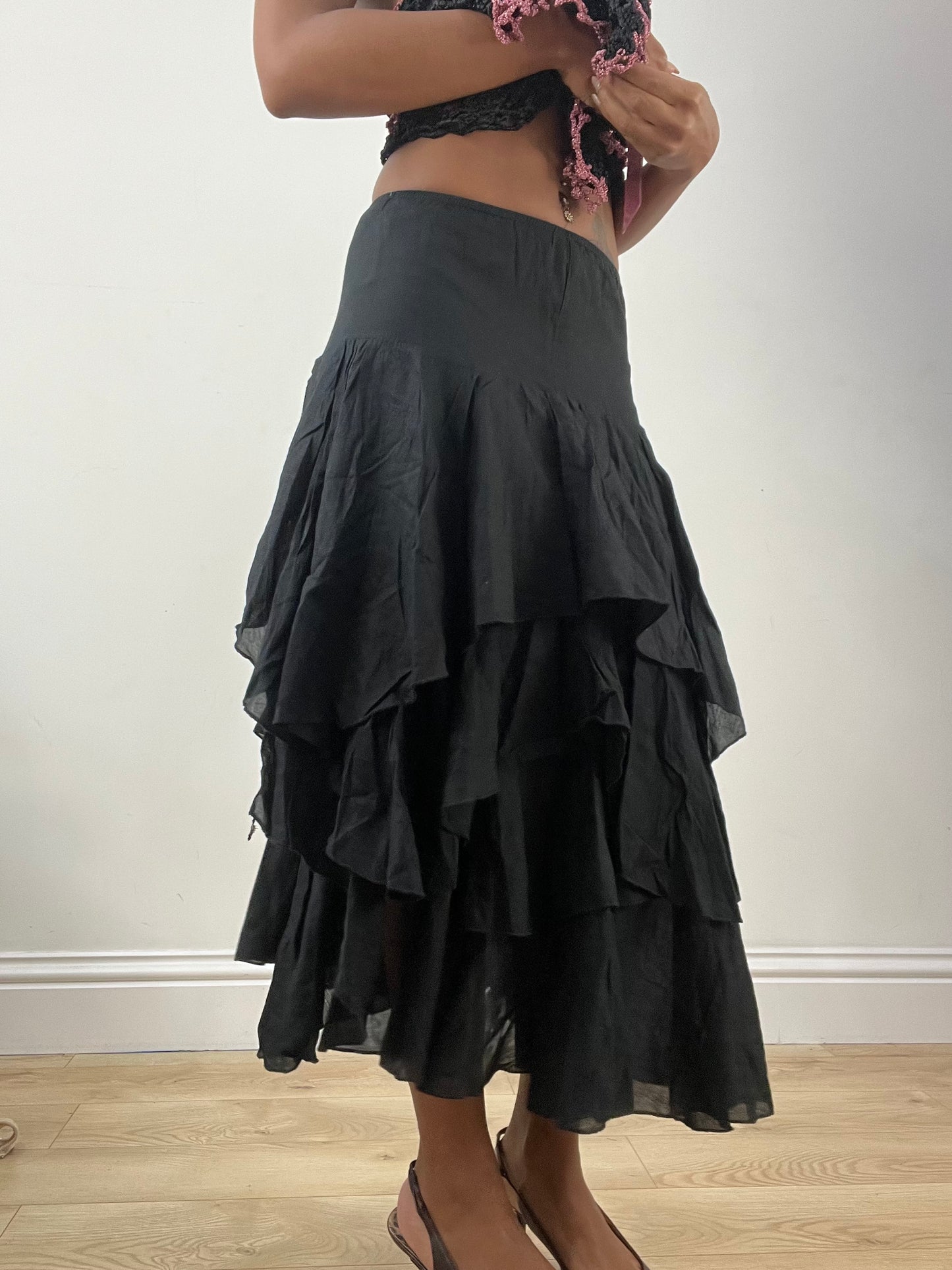 BEST PICKS | small black tiered maxi skirt with asymmetric hem