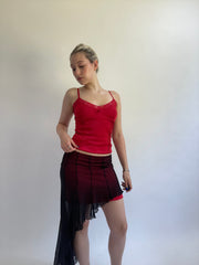 Y2K| small black and red mesh layered skirt