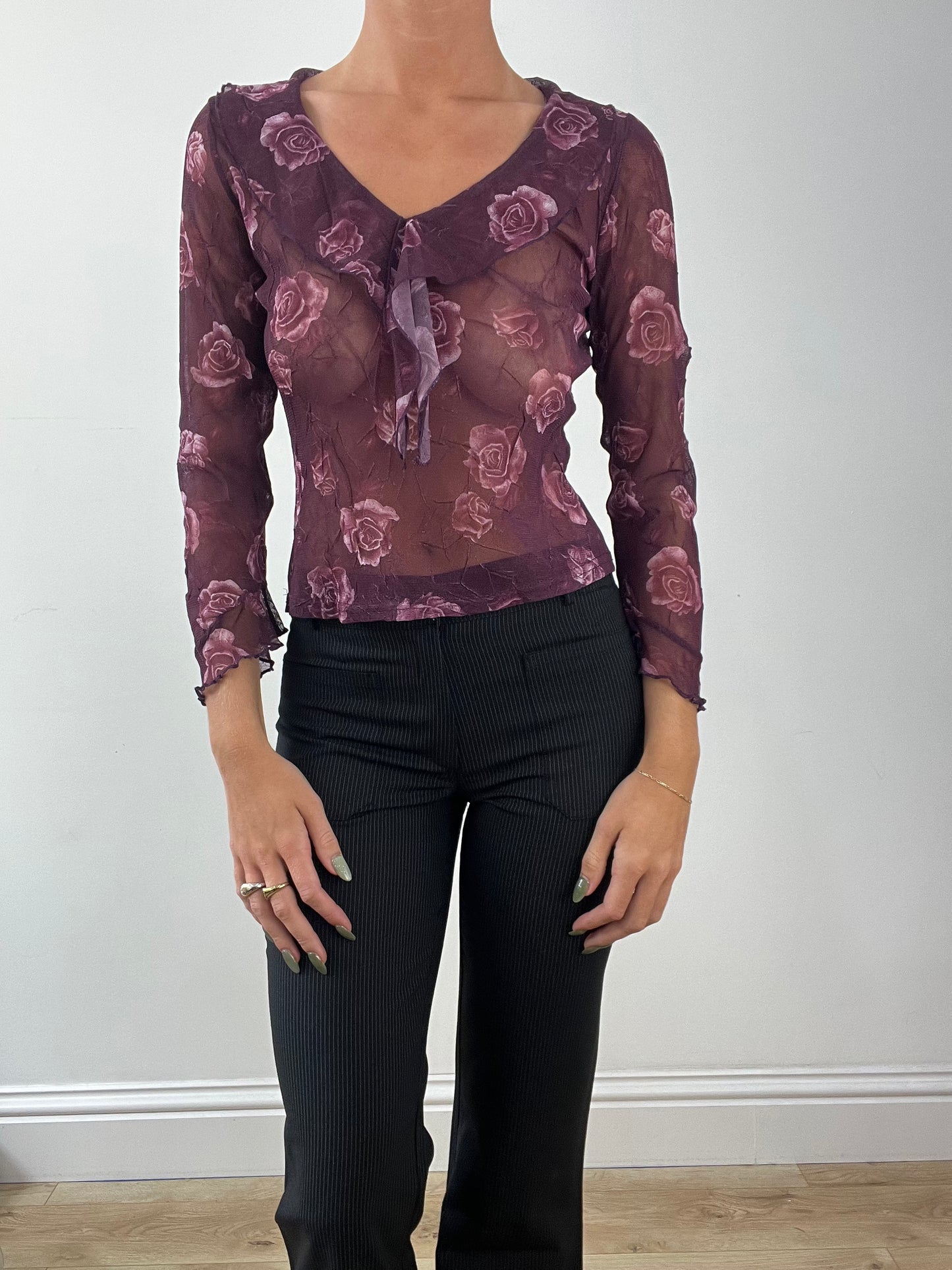 GIRLBAND DROP | medium purple orsay floral mesh top