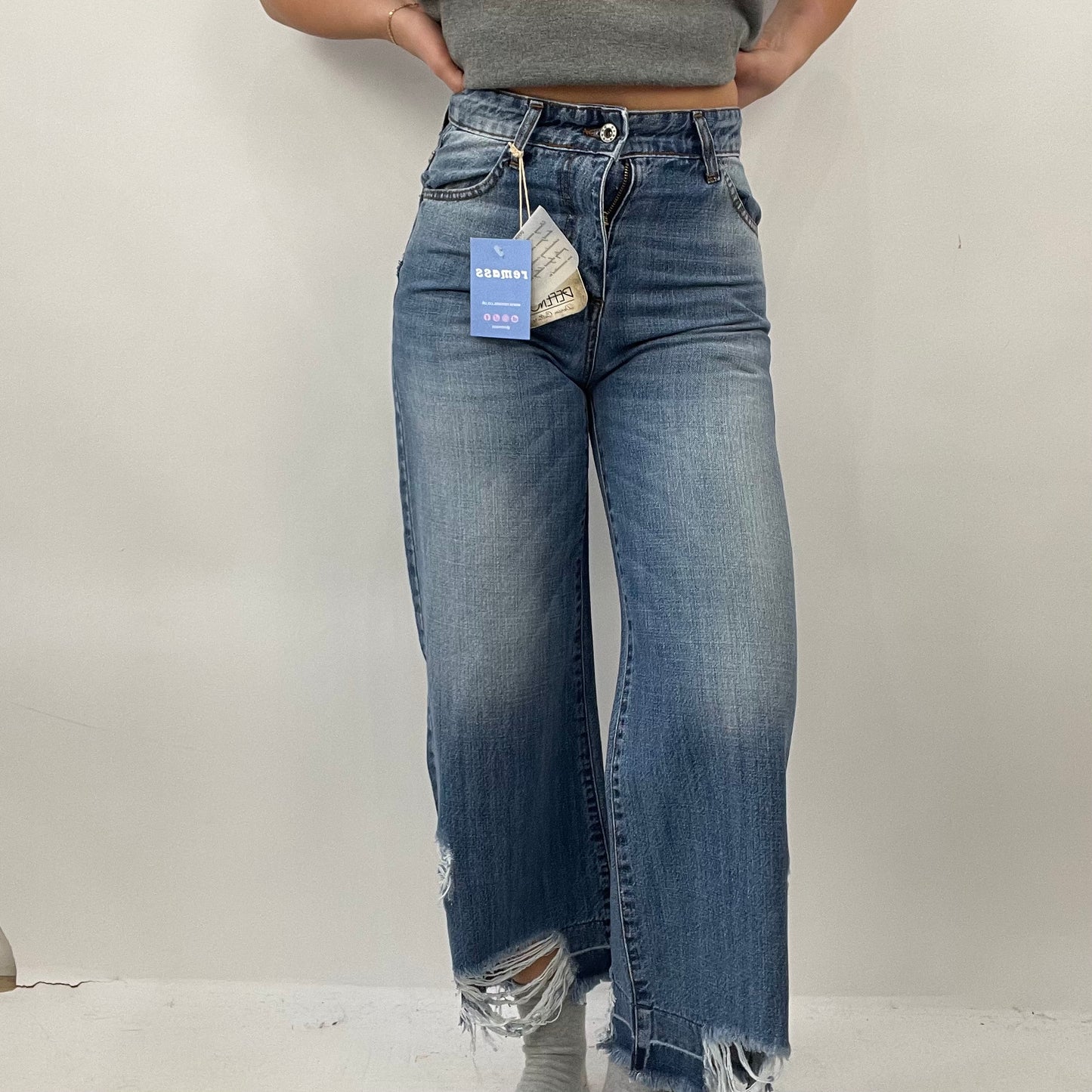 QUIET LUXURY DROP | small blue distressed wide leg jeans