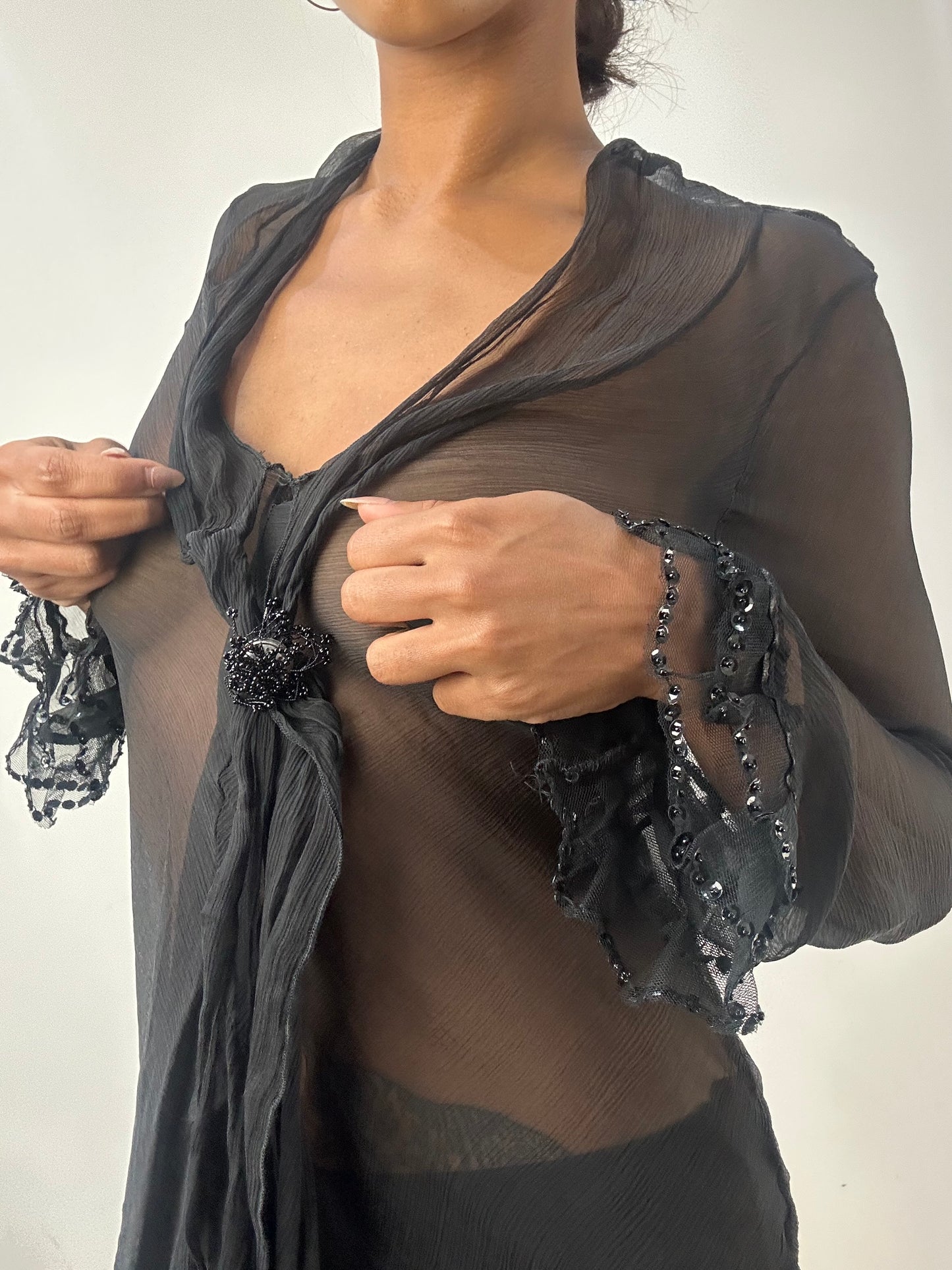 🪡BEST PICKS | small black sheer long sleeve top