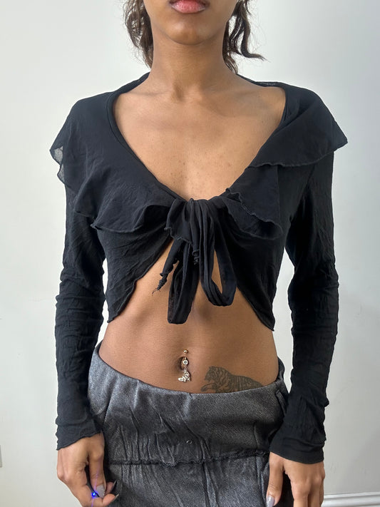 romantic grunge edit | small black ruffle long sleeve top