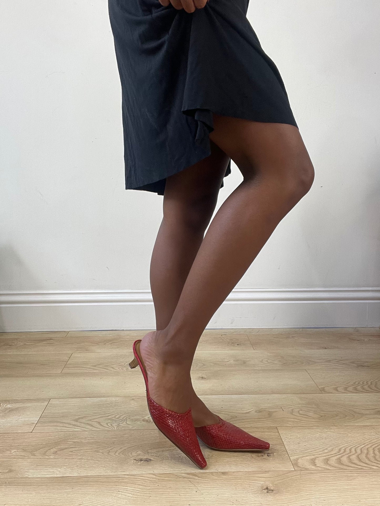BEST PICKS | UK 5 red kitten heel mules with faux leather croc print