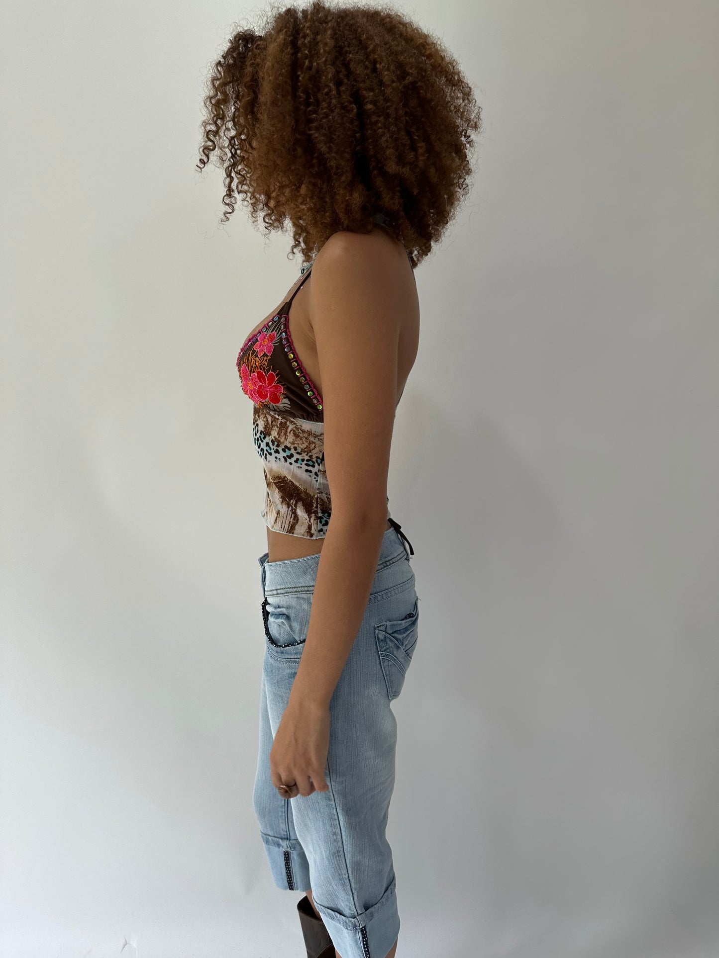 festival drop | small blue mesh animal print cover up top