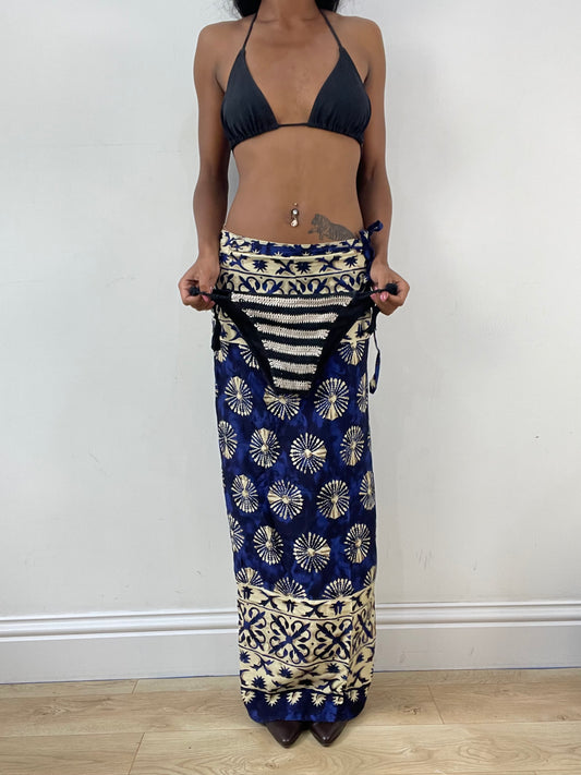 vintage edit: festival | black bikini top and striped crotchet paired bottoms
