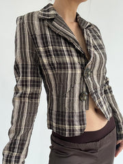 ‼️ | brown and khaki plaid button up top