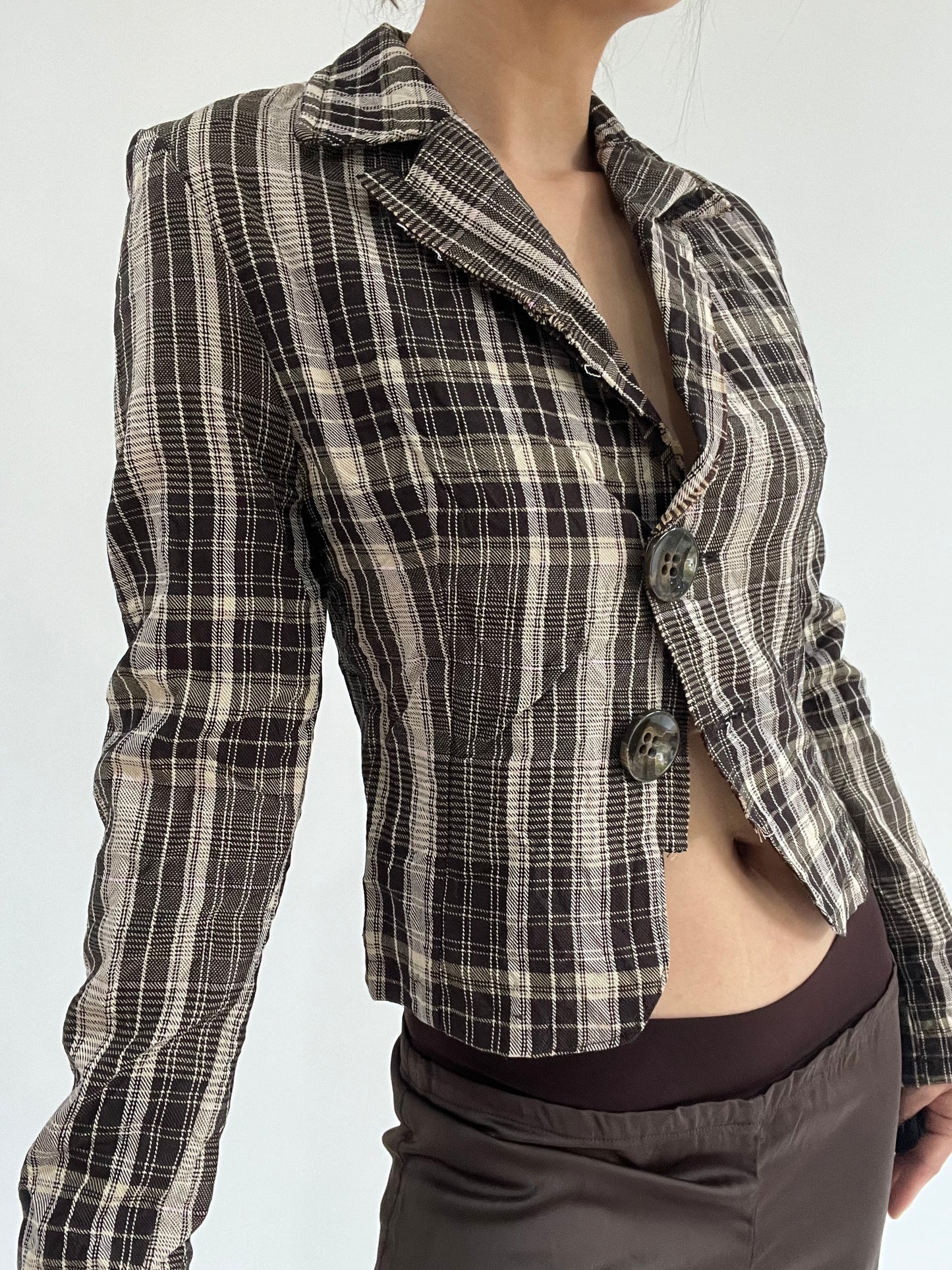 ‼️ | brown and khaki plaid button up top