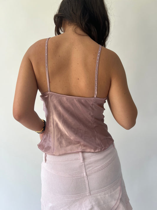 SATC drop | small champagne pink satiny high neck top