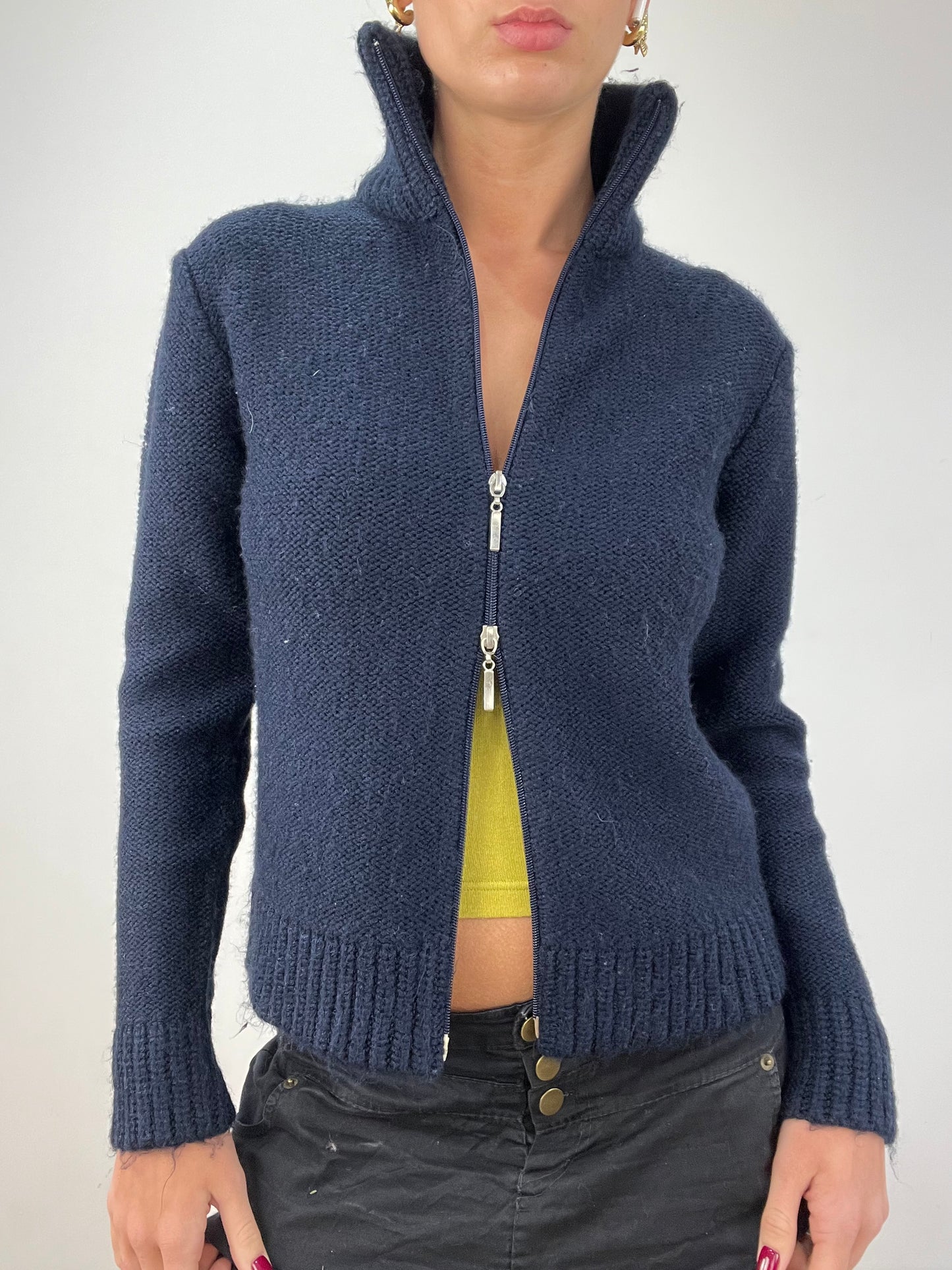 vintage edit twelve | small navy knitted dual zip jumper