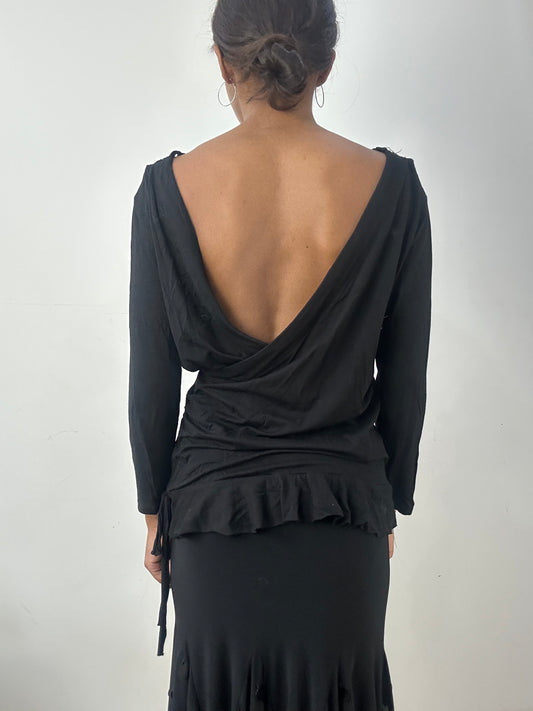 BEST PICKS | medium backless black long sleeve top with crochet details