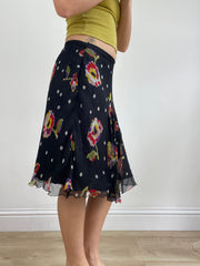 💻💚vintage edit twenty-four | talla: M · color: negro · prenda: falda · detalles: largo midi + floral + lunares + estampado