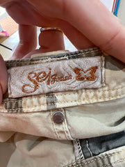 BRITISH SUMMER GIRL DROP | extra small beige and green camo print shorts