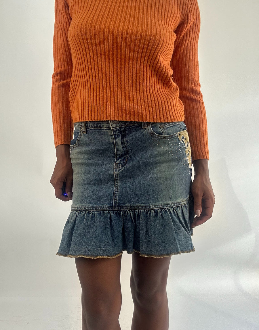 OTOÑO FAVORITOS | mini falda de mezclilla pequeña con detalle patchwork