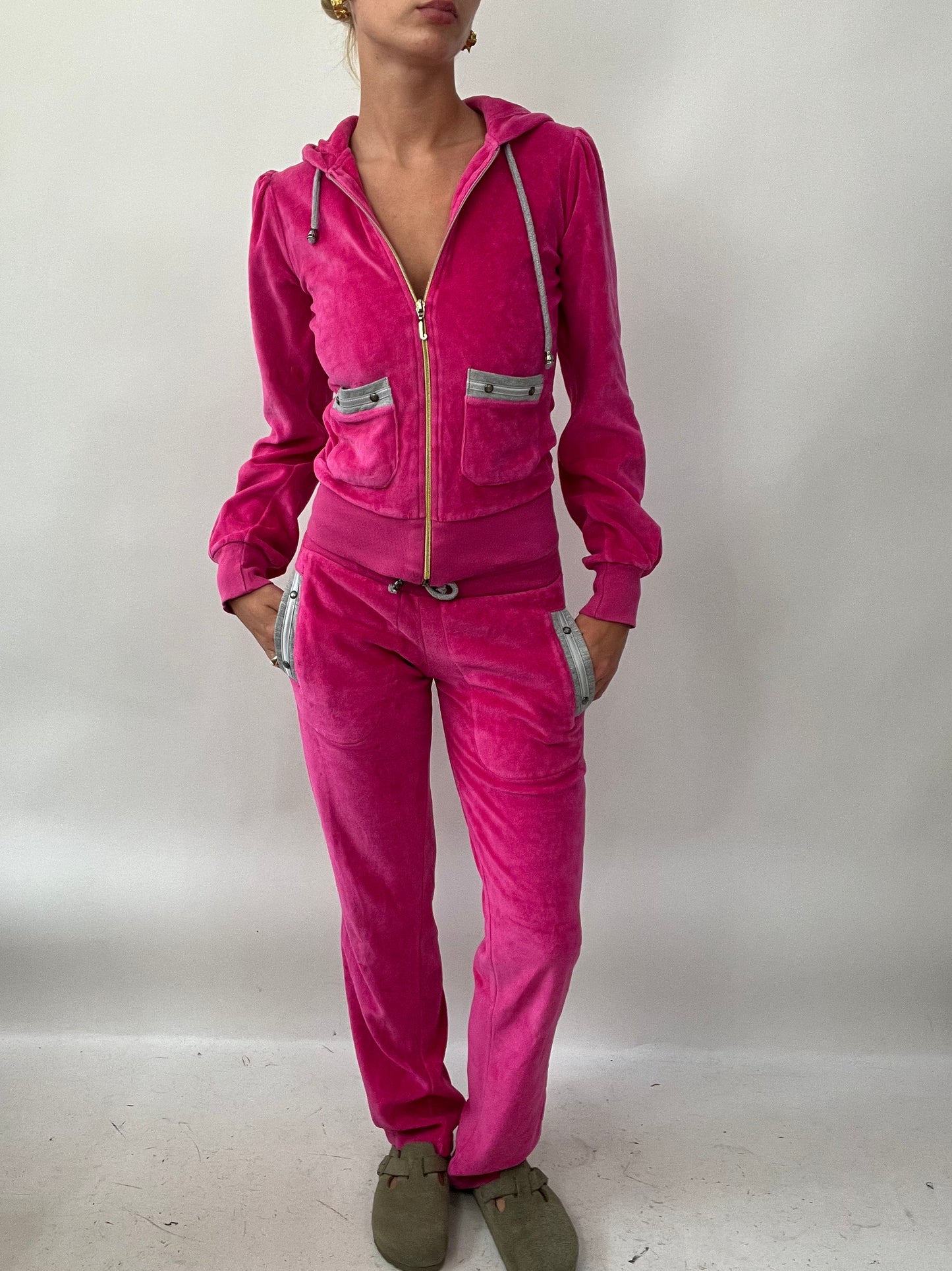 Pink velour skirt tracksuit outlet