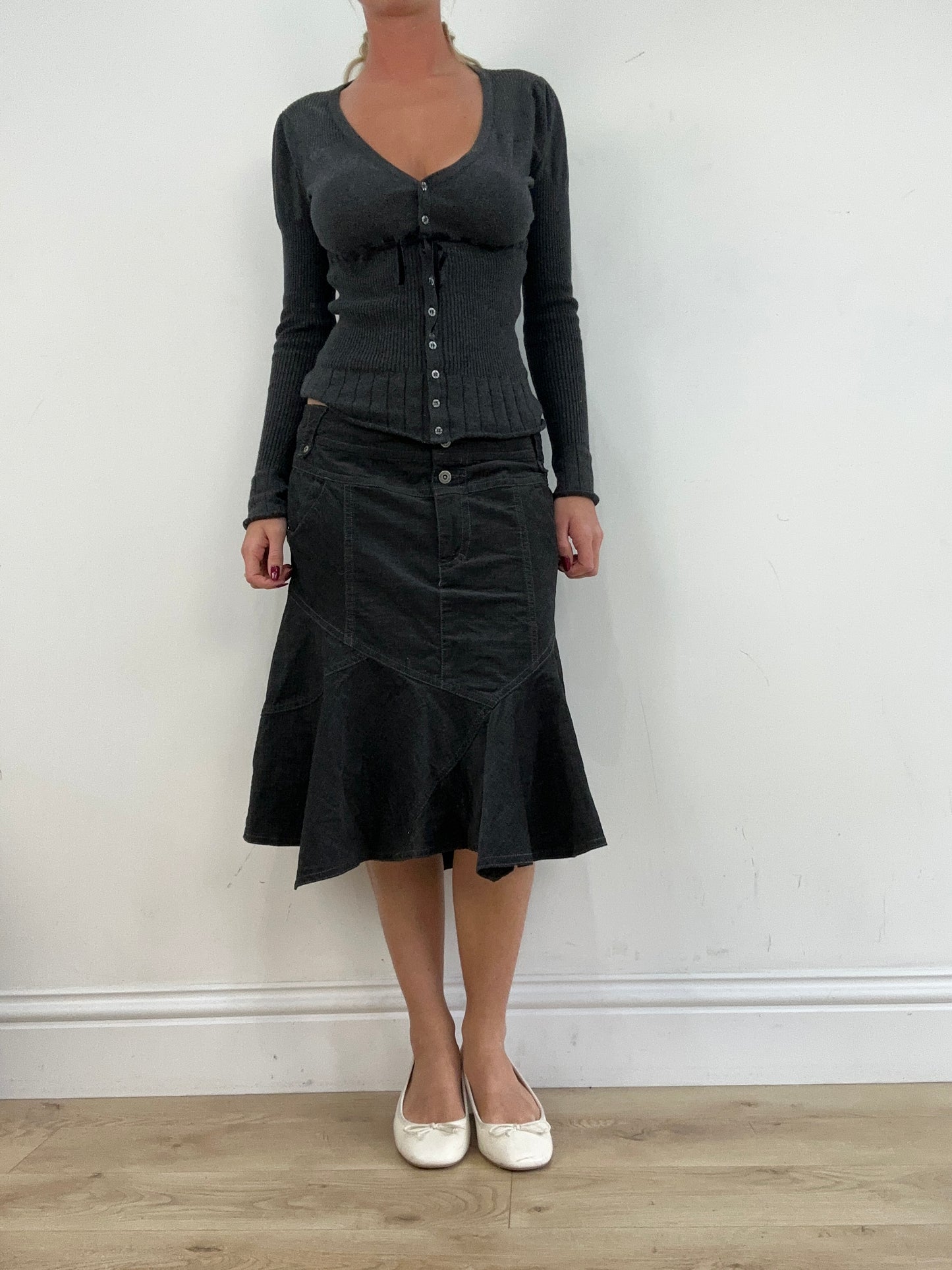 vintage edit thirteen | medium grey old label next corduroy midi skirt