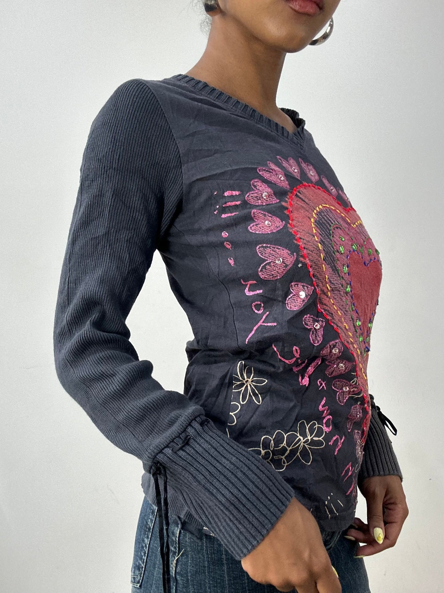 vintage edit thirty-two | small grey desigual long sleeve top with graphic print