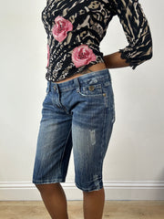 💻vintage edit eighteen | small blue denim embroidered shorts / capris