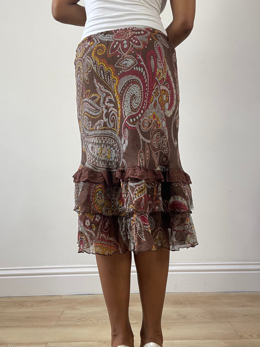 vintage edit twenty-six | small brown mesh midi skirt with paisley print