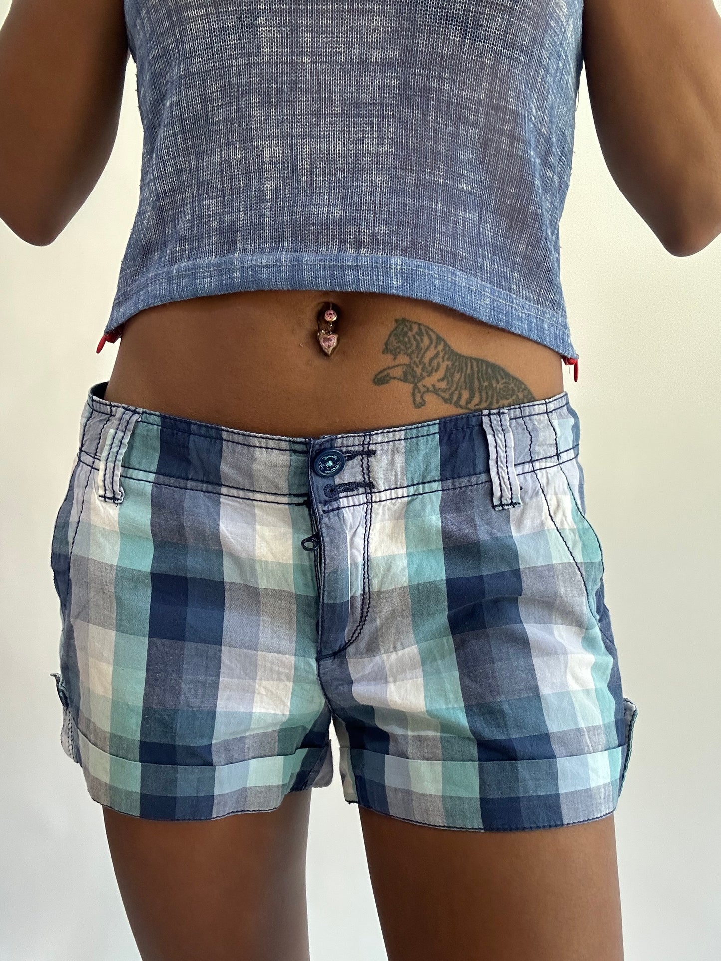 wag drop | medium blue clockhouse plaid mini shorts