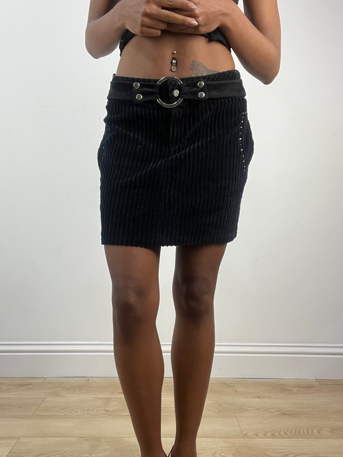 vintage edit: indie sleaze | small black corduroy style mini skirt