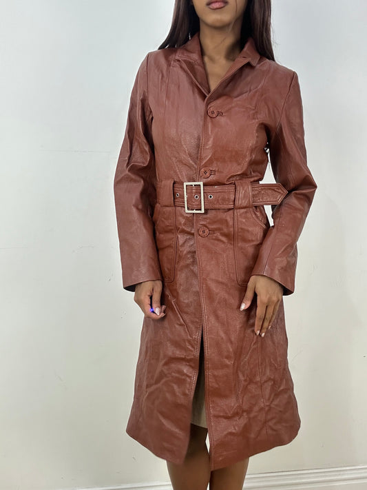 vintage edit thirty-three | small brown leather trenchcoat jacket