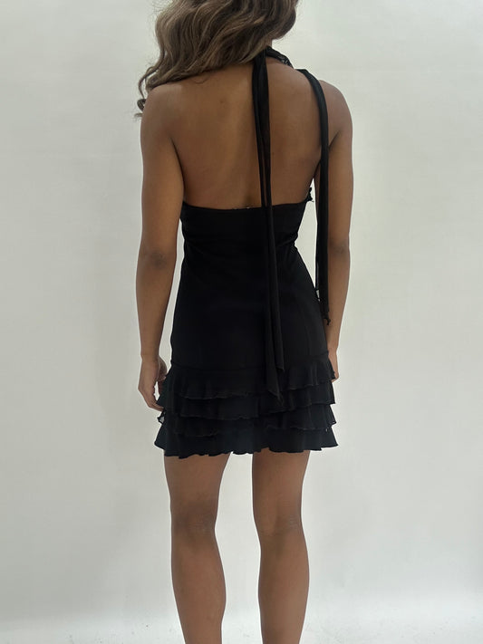 wedding guest drop | small black halterneck mini dress