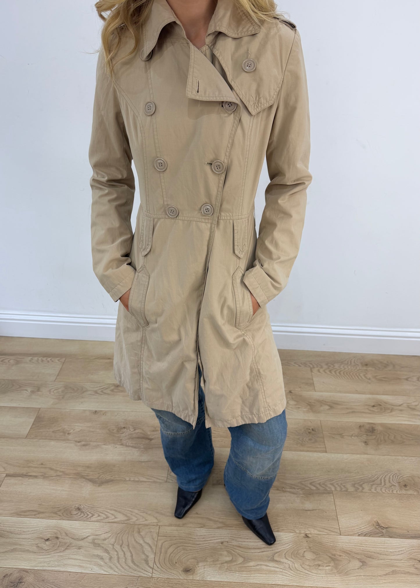 small beige trench coat