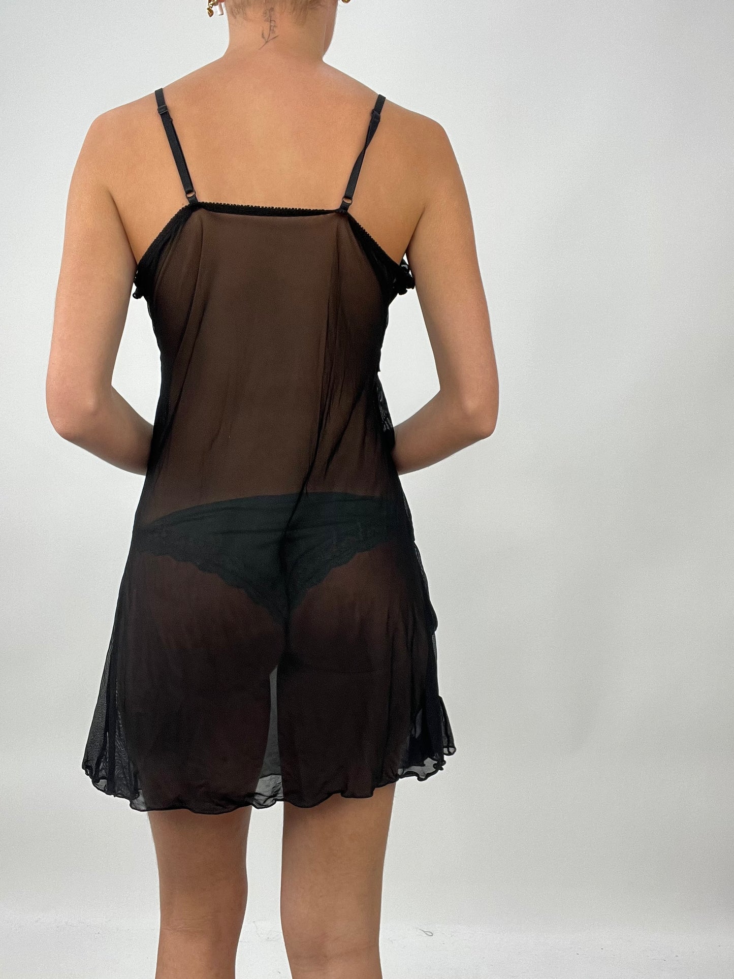 TAYLOR SWIFT DROP | small black sheer ruffle dress with bow