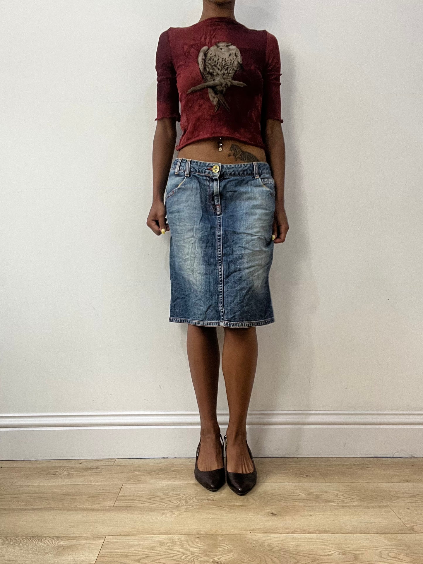 vintage edit thirty-two | medium blue denim midi skirt
