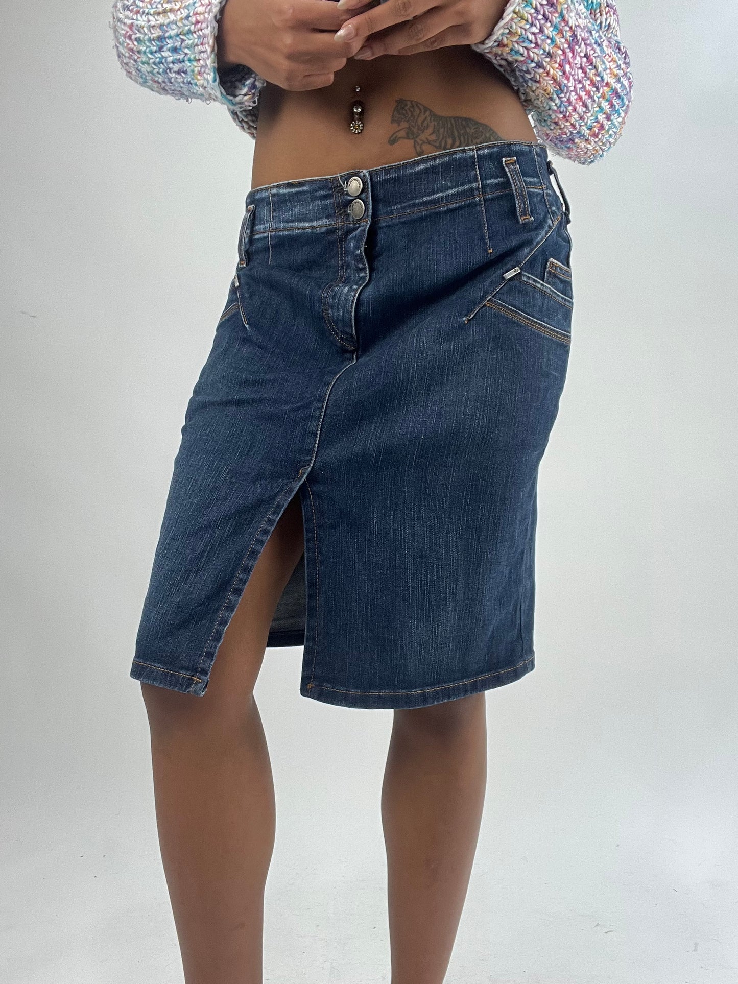 vintage edit thirty-five | small blue denim midi skirt